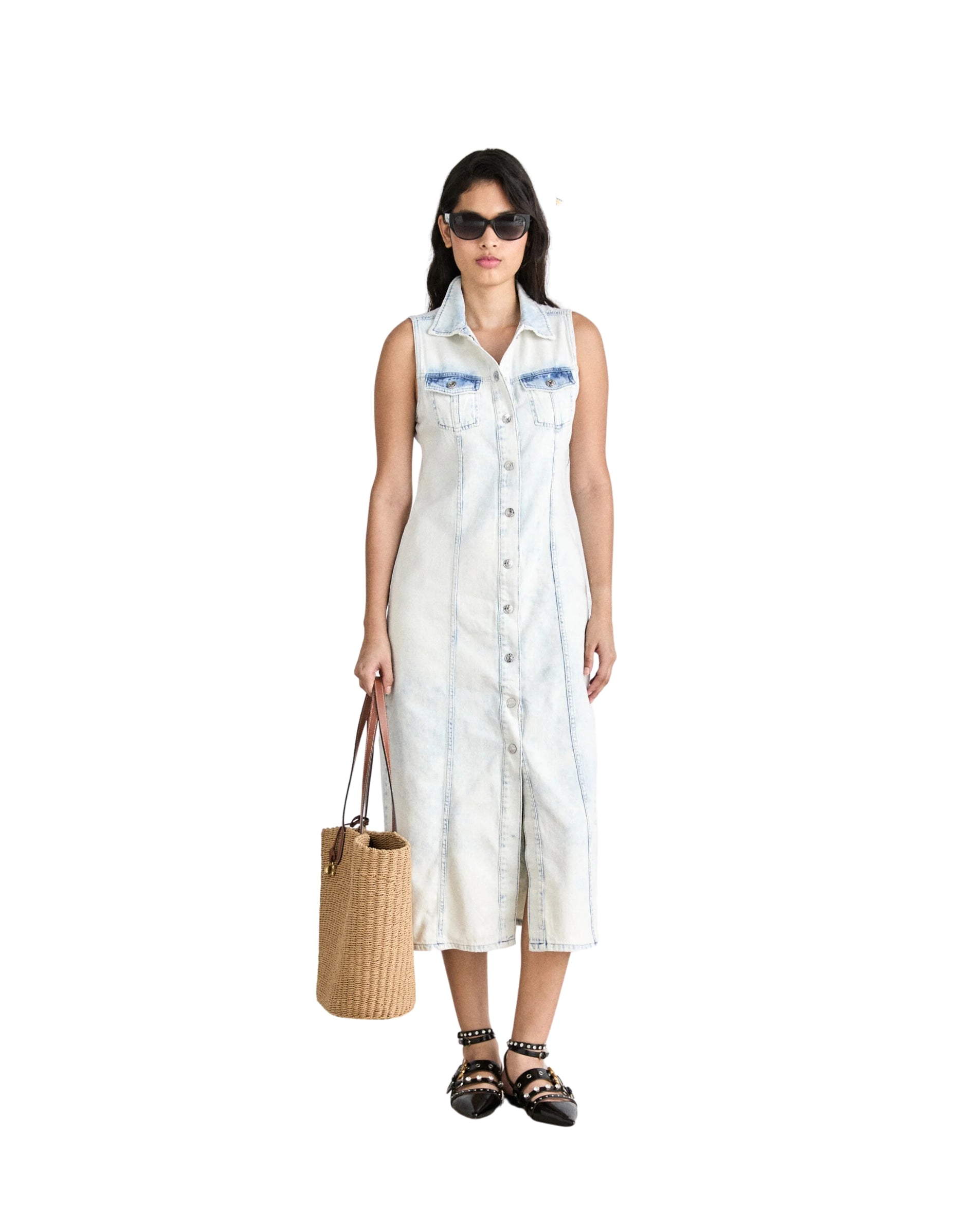DKNY SLEEVELESS BUTTON FRONT DRESS