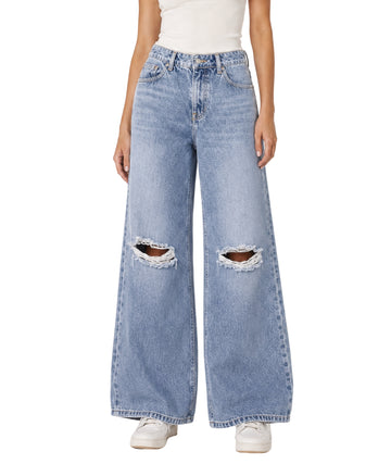 KIABI Women Wide Leg Ripped Jeans