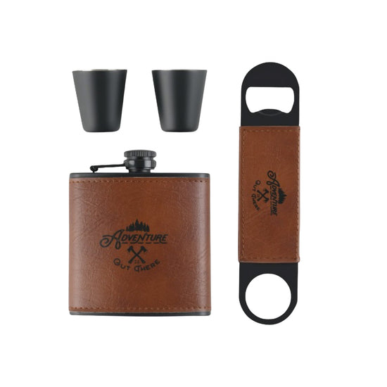 ADVENTURE Men's Deluxe Flask Bottle Opener Gift Set