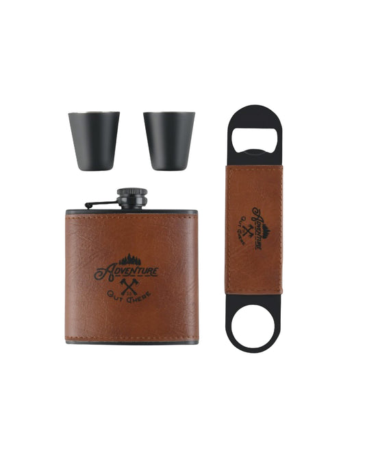 ADVENTURE Men's Deluxe Flask Bottle Opener Gift Set