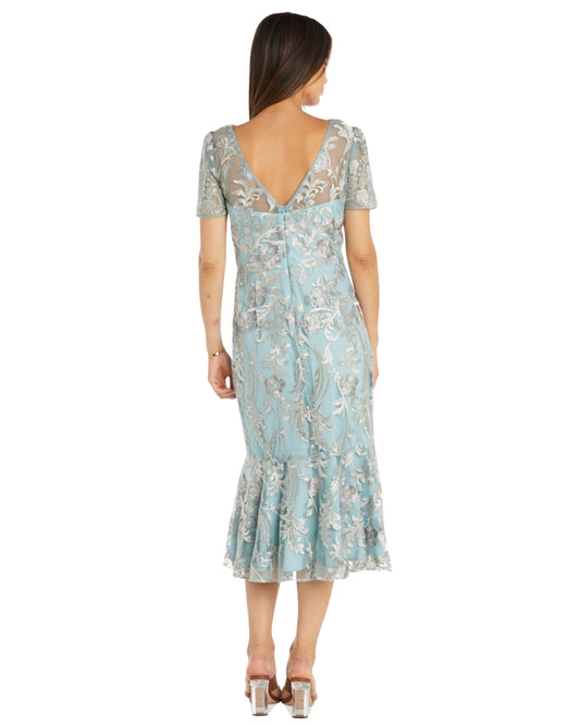 R & M RICHARDS Women Embroidered Tea-Length Flounce Dress