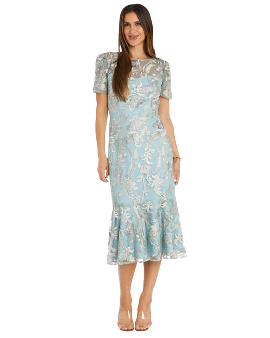 R & M RICHARDS Women Embroidered Tea-Length Flounce Dress