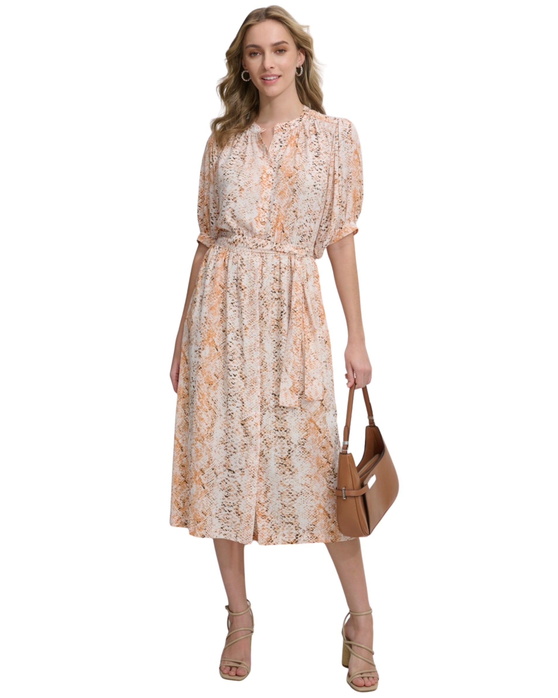 CALVIN KLEIN Women Printed Tie-Waist Shirtdress