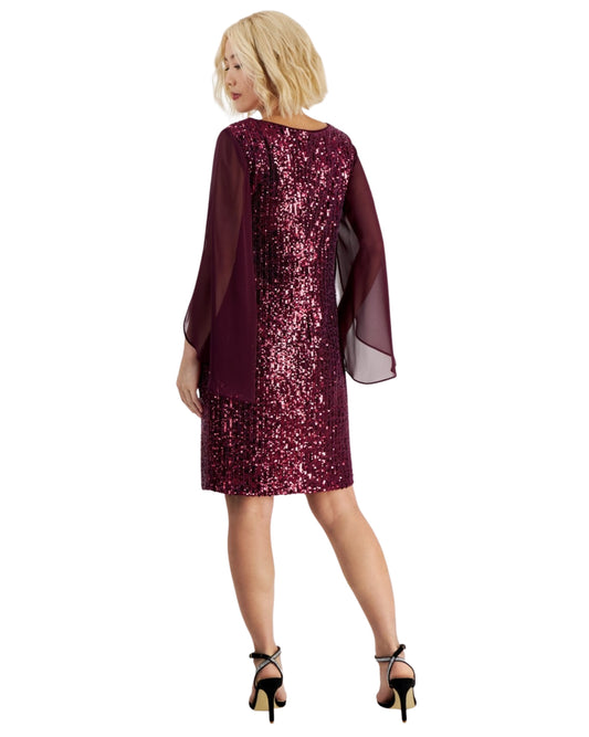 CONNECTED Petite Sequin Angel-Sleeve Dress
