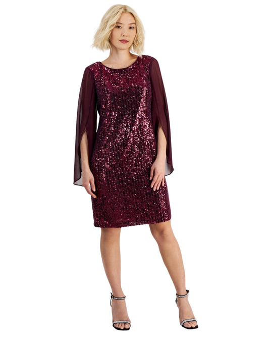 CONNECTED Petite Sequin Angel-Sleeve Dress