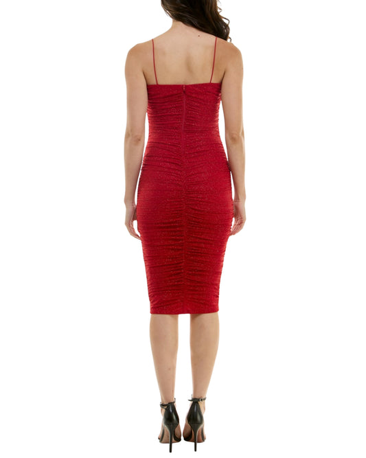 B.DARLIN Women Square-Neck Glitter Ruched Mesh Dress
