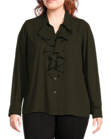 CALVIN KLEIN Women Ruffle-Front Long-Sleeve Blouse