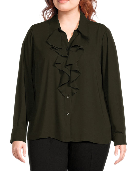 CALVIN KLEIN Women Ruffle-Front Long-Sleeve Blouse