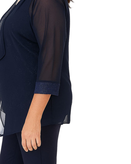 R & M RICHARDS Women Glittered Cuffs Cardigan