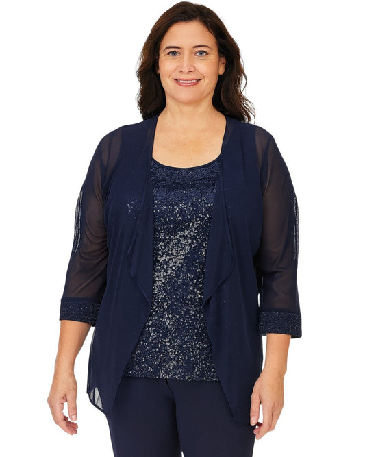 R & M RICHARDS Women Glittered Cuffs Cardigan