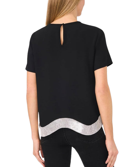 CECE Women Rhinstone Wavy Hem Top
