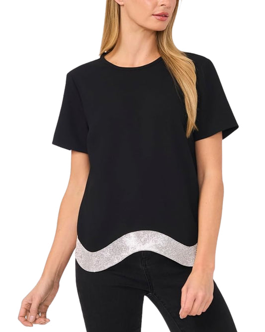 CECE Women Rhinstone Wavy Hem Top
