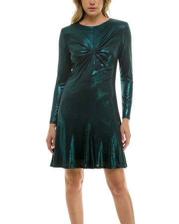 TAYLOR Women Metallic Twist-Front Fit & Flare Dress