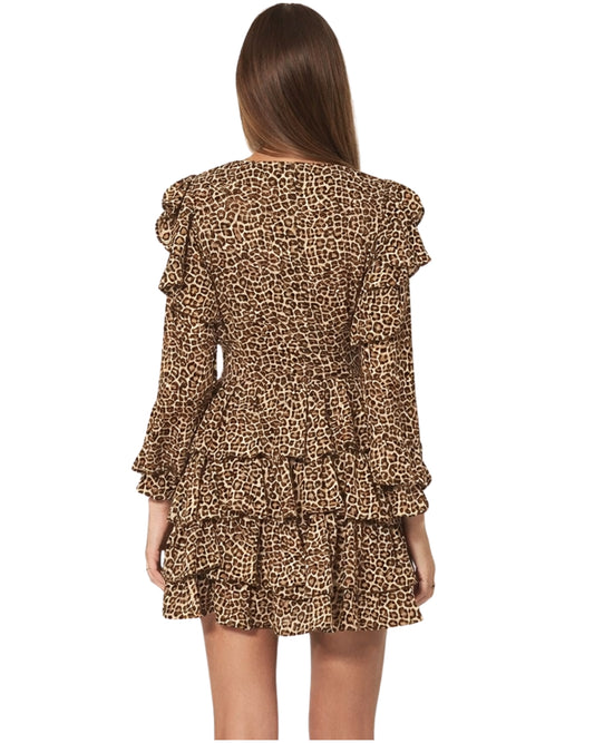 BARDOT Women Leopard Print Ruffle Long Sleeve Dress