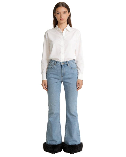 EDIKTED Women Fur Ankle Leg Jeans