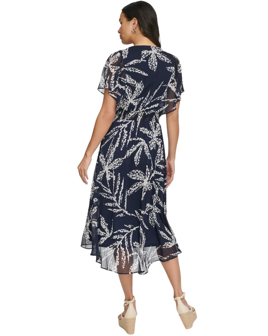 DKNY Women Printed Chiffon Flutter-Sleeve Midi Dress