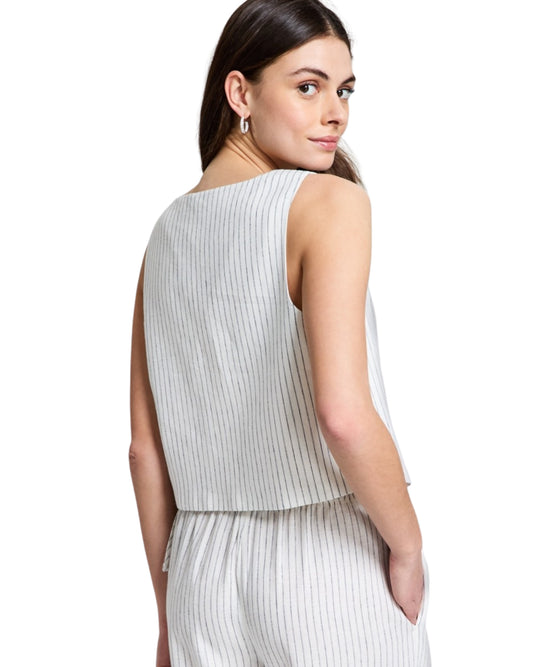 AND NOW THIS Women Striped Tie Front Vest