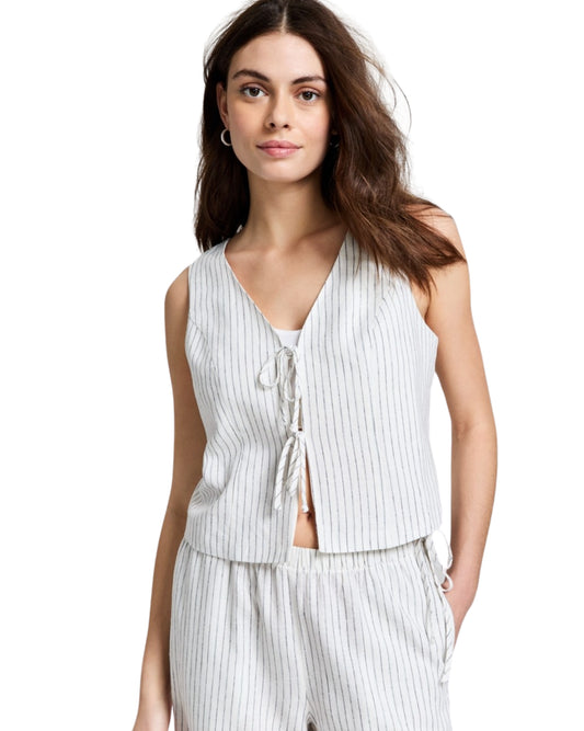 AND NOW THIS Women Striped Tie Front Vest
