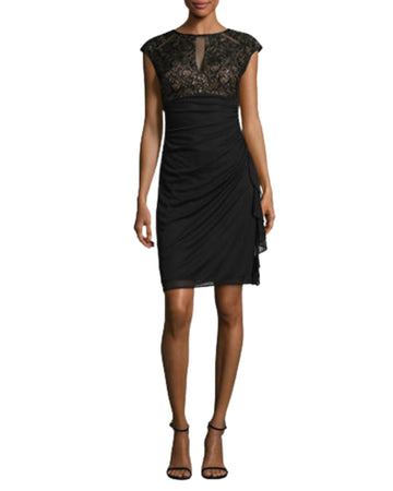 B&A BETSY & ADAM Ruched Lace Sheath Dress