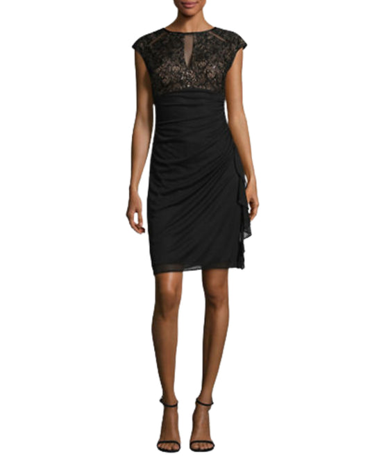 B&A BETSY & ADAM Ruched Lace Sheath Dress