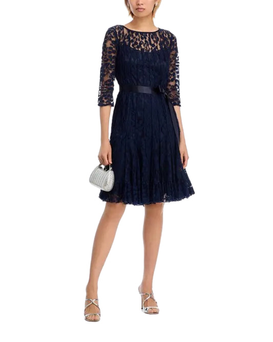 RICKIE FREEMAN Women Leaf Lace Pintuck Dress