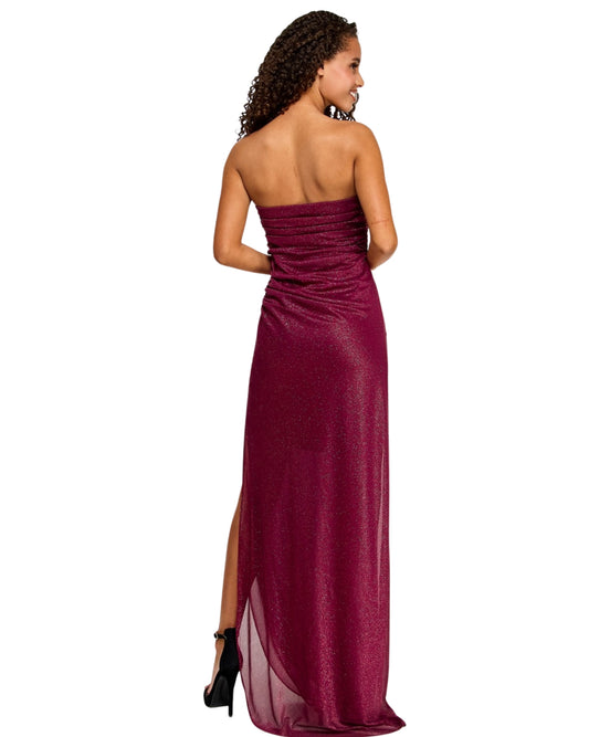 EMERALD SUNDAE Women Glitter Mesh Asymmetric Strapless Dress