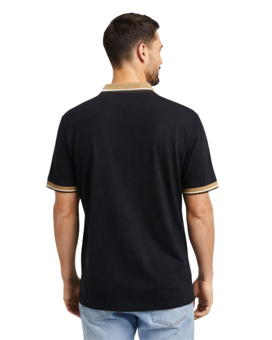 DKNY Women Contrast Tan Collar and Sleeve Edges Polo Shirt