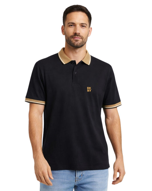DKNY Women Contrast Tan Collar and Sleeve Edges Polo Shirt