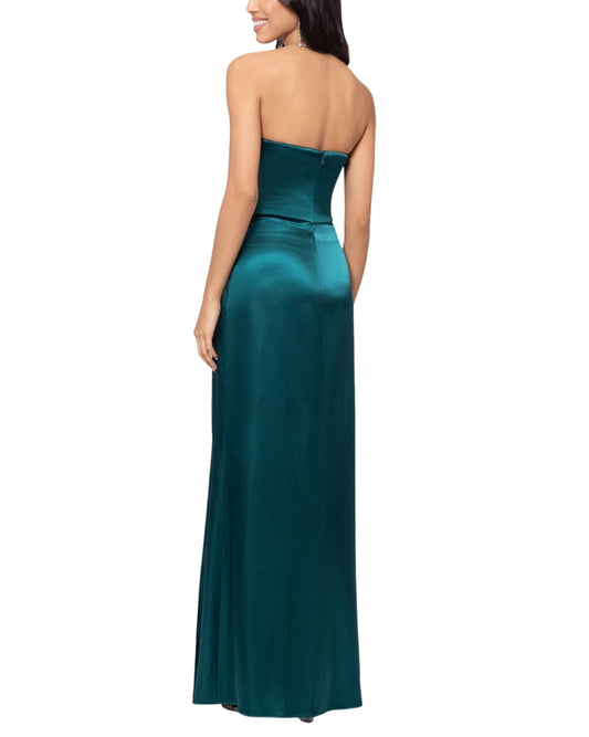 BLONDIE NIETS Women Strapless Side-Slit Satin Dress