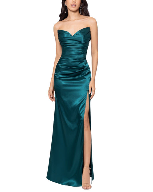 BLONDIE NIETS Women Strapless Side-Slit Satin Dress