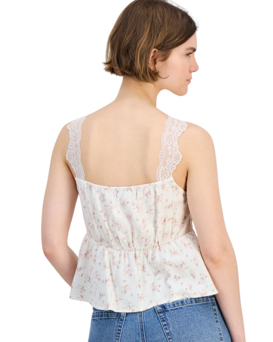 AND NOW THIS Women Lace-Trim Floral Peplum T-Shirt