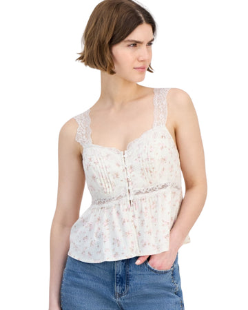 AND NOW THIS Women Lace-Trim Floral Peplum T-Shirt
