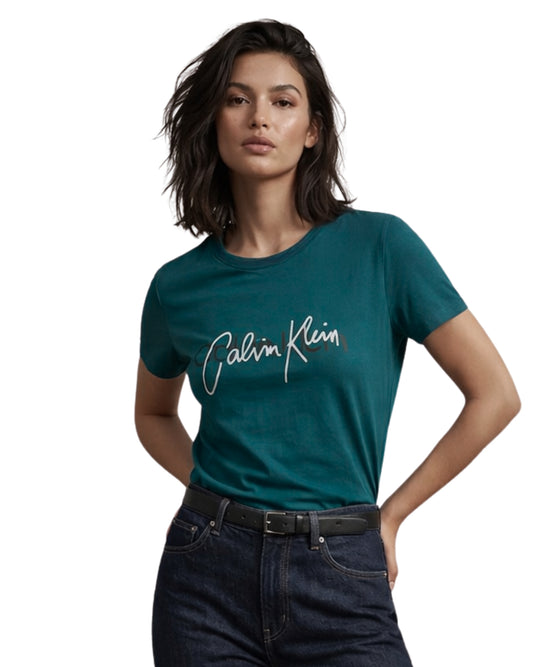 CK CALVIN KLEIN Women  Giltter Logo Sign T-Shirt