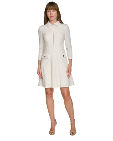 TOMMY HILFIGER Women Elegant Ivory Textured Dress