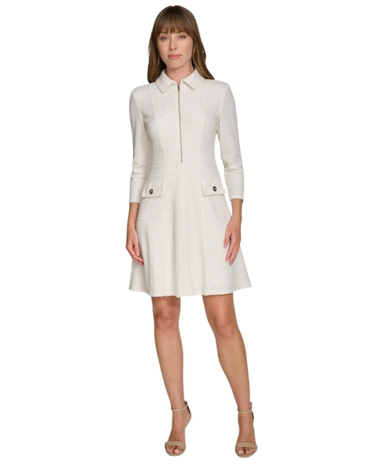 TOMMY HILFIGER Women Elegant Ivory Textured Dress
