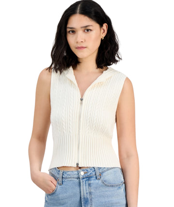 ULTRA FLIRT Women Cable-Knit Hooded Sweater Vest