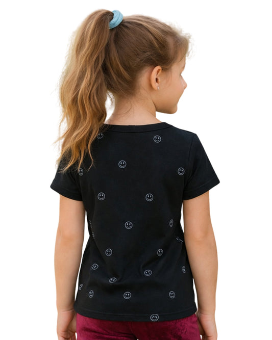 THERE ABOUTS Girls Allover Smile Face Graphic T-Shirt
