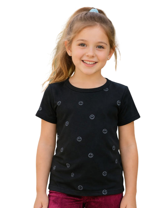 THERE ABOUTS Girls Allover Smile Face Graphic T-Shirt