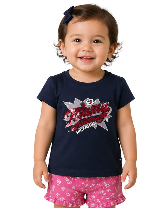 TOMMY HILFIGER Baby Girls Fornt Squin Design T-Shirt