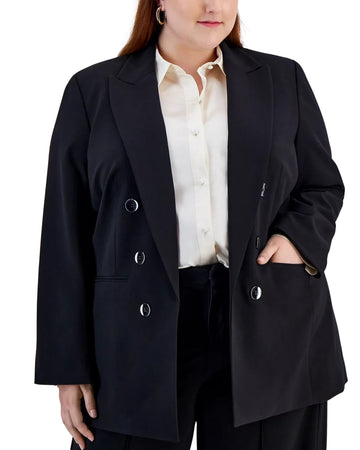 BAR III Women Stretch Double-Breasted Blazer