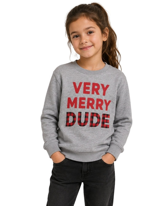 NORTH & POLE Girls Bold “Very Merry Dude” Front Graphic T-Shirt
