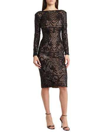 DRESS THE POPULATION Women Sequin Cocktail Dress