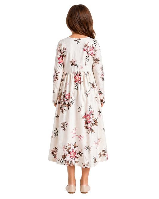 Kids Girls Floral Long Sleeve Dress