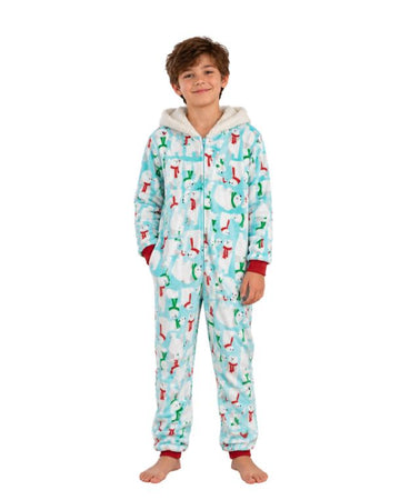 NORTH POLE Boy Polar Bear Hooded Fleece Onesie Overall