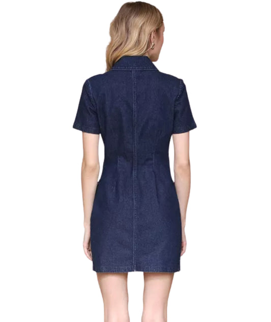 AVEC LES FILLES Women Collared Button-Front Denim Dress