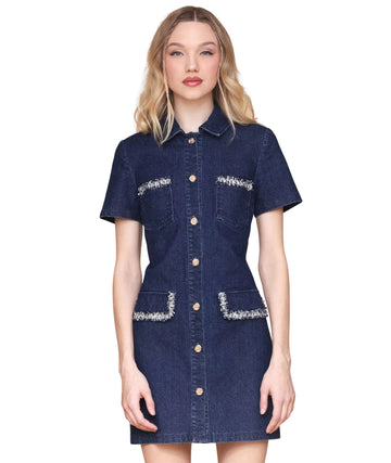 AVEC LES FILLES Women Collared Button-Front Denim Dress