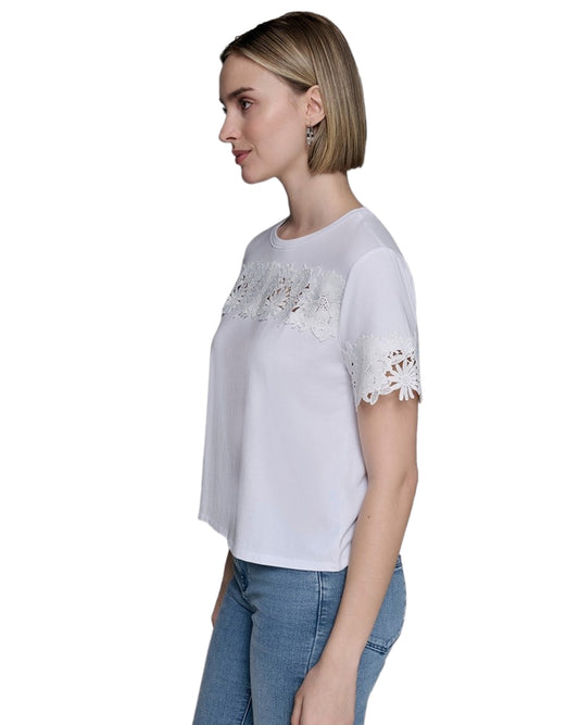 KARL LAGERFELD Women Lace-Trim Knit T-Shirt
