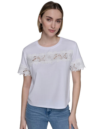KARL LAGERFELD Women Lace-Trim Knit T-Shirt