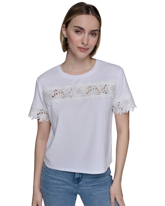 KARL LAGERFELD Women Lace-Trim Knit T-Shirt