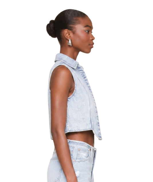 AVEC LES FILLES Women Sleeveless Tuxedo Cotton Denim T-Shirt
